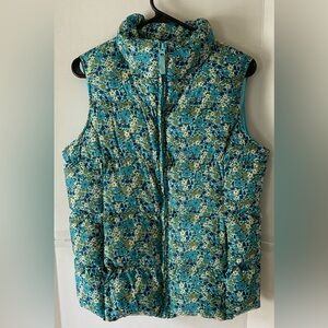 Lands' End Kids down Floral Vest  girls size XL 16 winter outdoor pockets zip